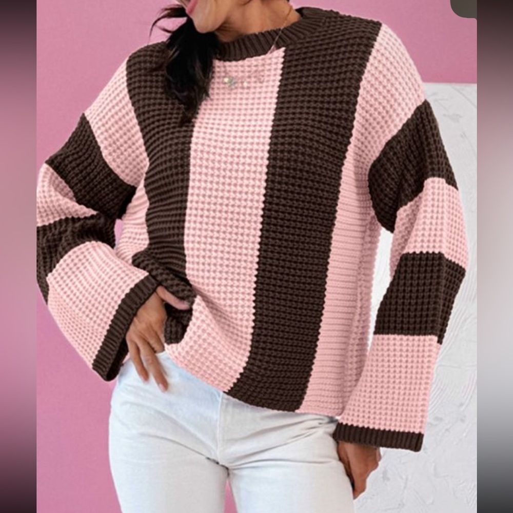 Layla - Pink and Brown Striped Women's Sweater